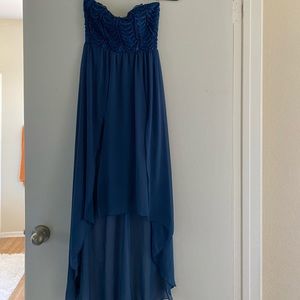Women’s Blue High to Low Strapless Dress